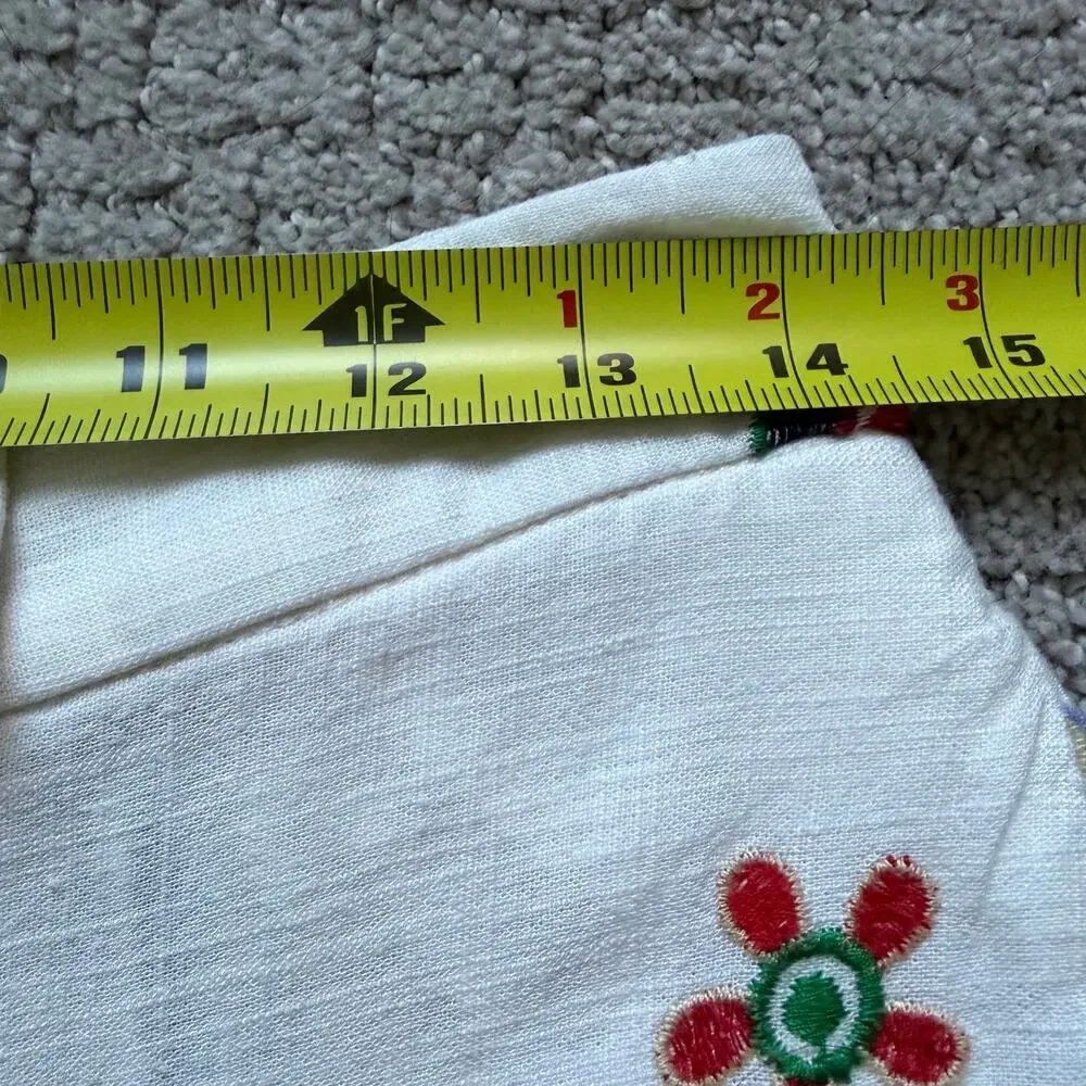 Zara White Wide-Leg Linen Pants with Multicolor Floral Embroidery